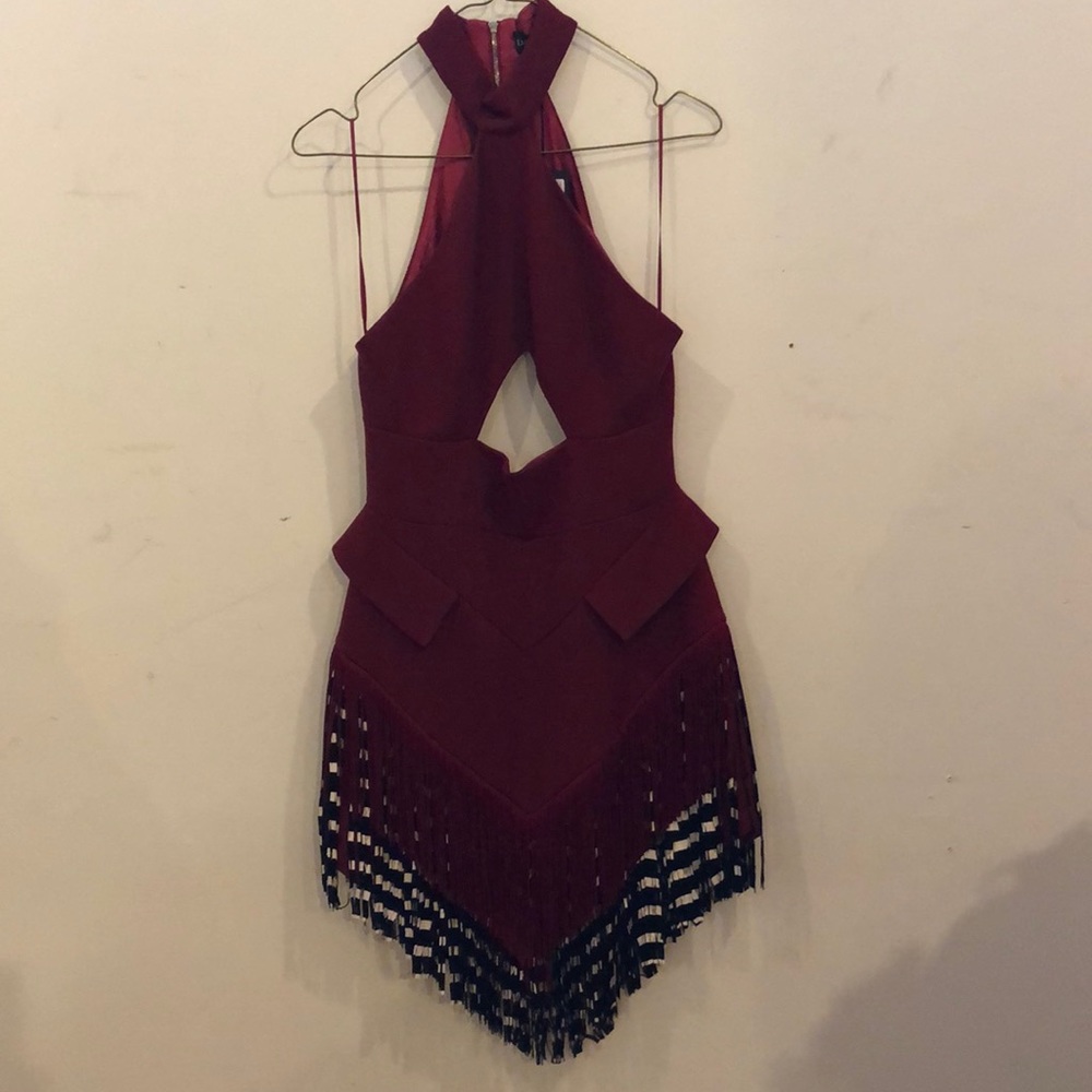 David Koma Halter cut out dress with fringe.